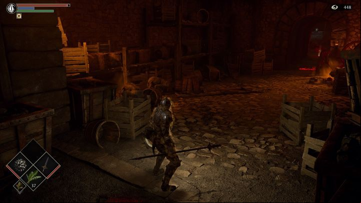 On the left side, behind the chest, are several opponents - Demons Souls Remake: Smithing Grounds(2-1) - walkthrough - Tunnel of the Stone Fang (Region 2) - Demons Souls Remake Guide