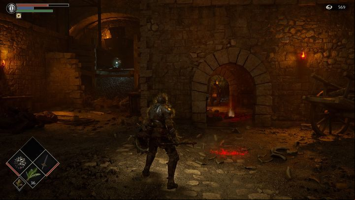 Head to the center of the building on the right - Demons Souls Remake: Smithing Grounds(2-1) - walkthrough - Tunnel of the Stone Fang (Region 2) - Demons Souls Remake Guide