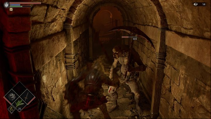 Climb the stairs, but beware of the enemies wielding a pickaxe in a narrow corridor - Demons Souls Remake: Smithing Grounds(2-1) - walkthrough - Tunnel of the Stone Fang (Region 2) - Demons Souls Remake Guide