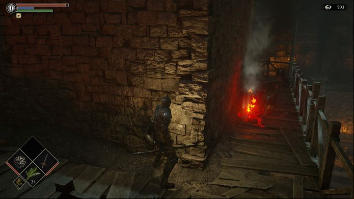 Then, going around the tower, you should find the stairs leading down - Demons Souls Remake: Smithing Grounds(2-1) - walkthrough - Tunnel of the Stone Fang (Region 2) - Demons Souls Remake Guide