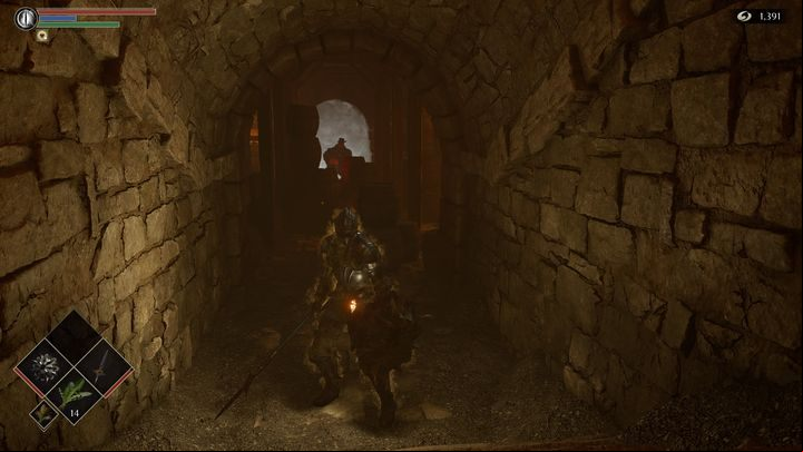 Let him fire a few fireballs to destroy the barrels - Demons Souls Remake: Smithing Grounds(2-1) - walkthrough - Tunnel of the Stone Fang (Region 2) - Demons Souls Remake Guide