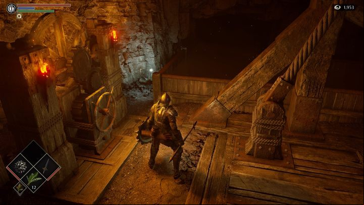 At the handle, there is the material needed to upgrade the weapon - Demons Souls Remake: Smithing Grounds(2-1) - walkthrough - Tunnel of the Stone Fang (Region 2) - Demons Souls Remake Guide