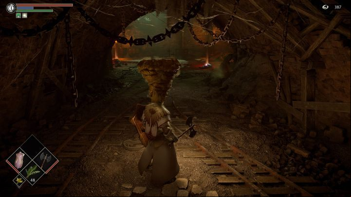 On the right side, there is a shortcut to the boss of the location, Flamelurker - Demons Souls Remake: The Tunnel City (2-2) - walkthrough - Tunnel of the Stone Fang (Region 2) - Demons Souls Remake Guide
