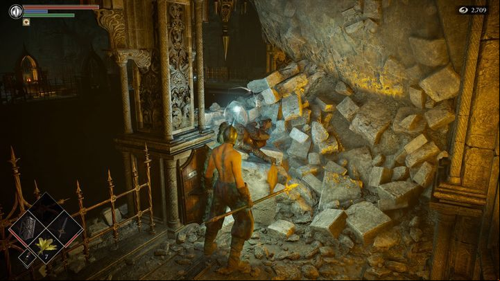 On a collapsed road, pick up another object - it will be the next Estoc - Demons Souls Remake: Prison of Hope (3-1) - walkthrough - Tower of Latria (Region 3) - Demons Souls Remake Guide