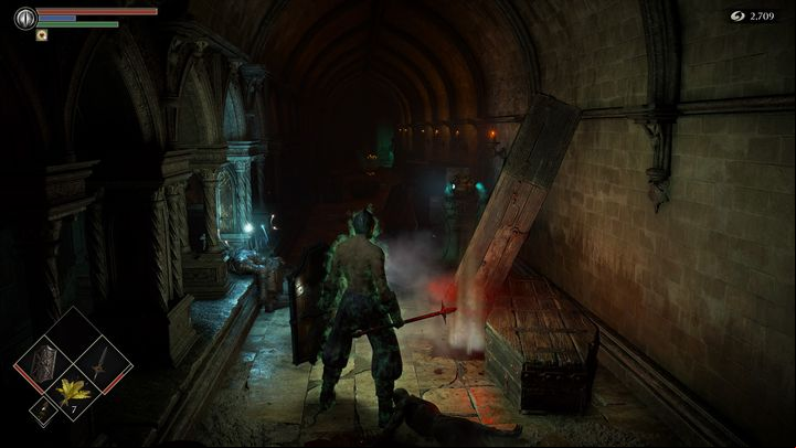 Go through the door, then pick up the items - Demons Souls Remake: Prison of Hope (3-1) - walkthrough - Tower of Latria (Region 3) - Demons Souls Remake Guide