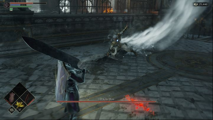 Old King Allant can also leap into the air and swing his sword - Demons Souls Remake: Old King Allant - boss, how to defeat? - Bosses - Demons Souls Remake Guide