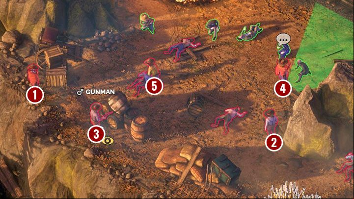 We recommend dealing with bandits in the order shown in the picture - Desperados 3: Get dynamite - mission 2, walkthrough - Mission 2 - Running Late on Payday - Desperados 3 Guide