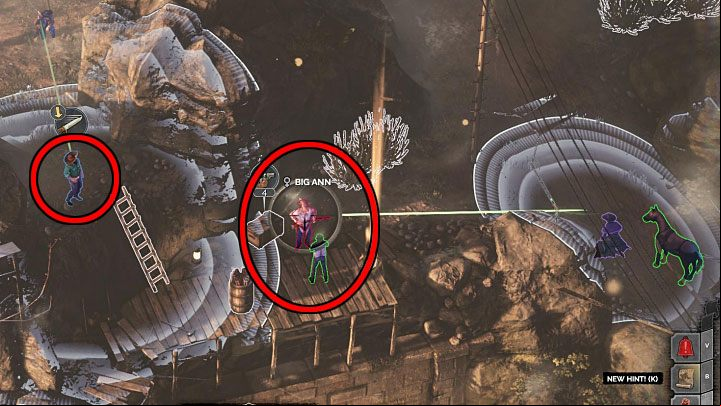 The most problematic moment of this mission is when you have to rescue the last hostage interrogated by Big Ann - these characters are standing next to a dynamite barrel on a hill above a destroyed tunnel (M2,17) - Desperados 3: Get dynamite - mission 2, walkthrough - Mission 2 - Running Late on Payday - Desperados 3 Guide