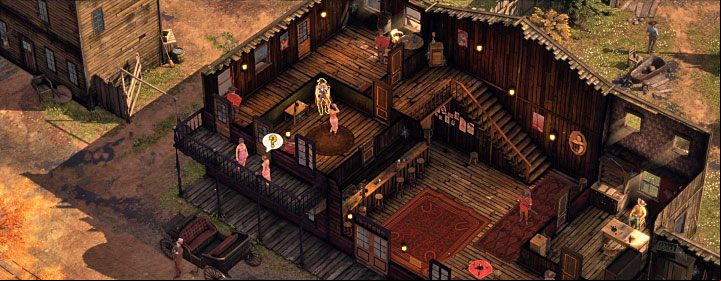 Wild Marge is staying at the 1st floor of the local brothel, which is located in the western part of the town (M3,2) - Desperados 3: Kill Wild Marge - mission 3, walkthrough - Mission 3 - Troublemakers in Flagstone - Desperados 3 Guide