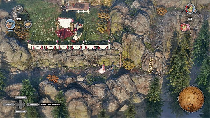 Kate and Cooper can use the southern path (M4,10) leading to the main courtyard in front of the estate (M4,19) - Desperados 3: Escape from the estate - mission 4, walkthrough - Mission 4 - Until Death Do Us Part - Desperados 3 Guide