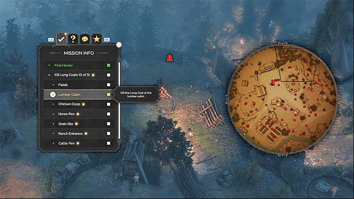 The task of killing all Long Coats is given just after you reach the cabin by the water (M5,2) and release Sanchez who is being imprisoned in the cabin - Desperados 3: Mission 5 - map, badges - Mission 5 - The Magnificent Five - Desperados 3 Guide
