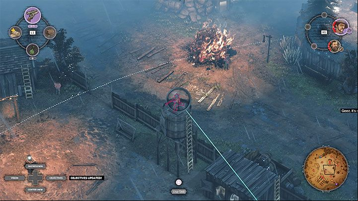 The third Long Coat is near a Horse Pen located in the middle of the map (M5,9) - Desperados 3: Kill Long Coats - mission 5, walkthrough - Mission 5 - The Magnificent Five - Desperados 3 Guide