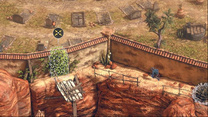 Unfortunately, you cant use the main entrance to the cemetery because the big gate is closed - Desperados 3: Reach the chapel - mission 7, walkthrough - Mission 7 - One Good Shot - Desperados 3 Guide