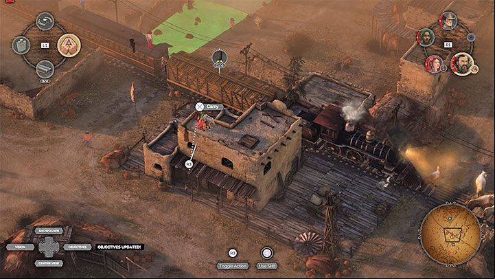 Enemies set up in the immediate vicinity of the roadblock (M14,6) are best ignored and simply byed, as you will gain nothing from dealing with them - Desperados 3: Get on the train - mission 14, walkthrough - Mission 14 - The Wages of Pain - Desperados 3 Guide