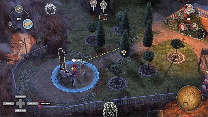 The teams task is to light the large bulb in the back garden (M15,16) - Desperados 3: Distract guests with a garden device - mission 15, walkthrough - Mission 15 - A Captain of Industry - Desperados 3 Guide