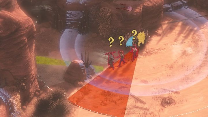 Before you proceed to the location with the disguise it is recommended to secure the ageway connecting the left and right areas of the canyon (M16,5) - Desperados 3: Get a disguise - mission 16, walkthrough - Mission 16 - The Old and The New - Desperados 3 Guide