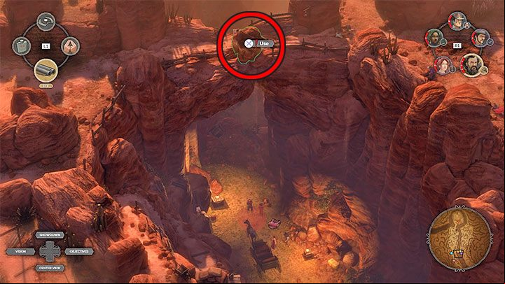 Dealing with the patrol will greatly help you in clearing the pathway connecting the left and right sections of the canyon - Desperados 3: Get a disguise - mission 16, walkthrough - Mission 16 - The Old and The New - Desperados 3 Guide