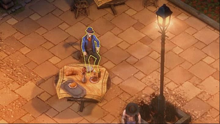 Arthur McGain resides at Cafe Chez Manu (M10,1) - Desperados 3: Check 3 suspects - mission 10, walkthrough - Mission 10 - Back Alley Jazz - Desperados 3 Guide