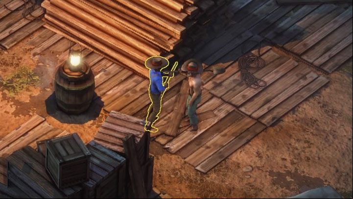 Ted Oneill is a foreman working on Pier 9 (M10,3) - Desperados 3: Check 3 suspects - mission 10, walkthrough - Mission 10 - Back Alley Jazz - Desperados 3 Guide