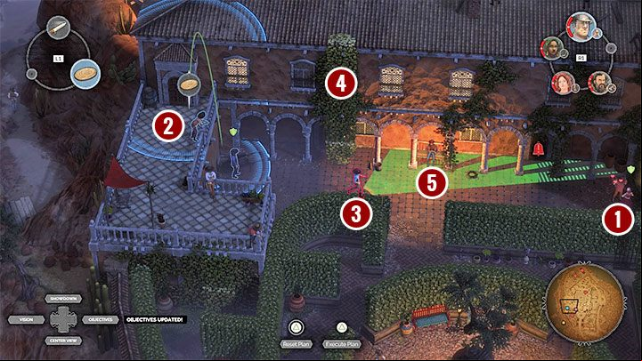 The second location is more problematic - it is the balcony at the rear of the property (M15,7) - Desperados 3: Distract guests with fireworks - mission 15, walkthrough - Mission 15 - A Captain of Industry - Desperados 3 Guide