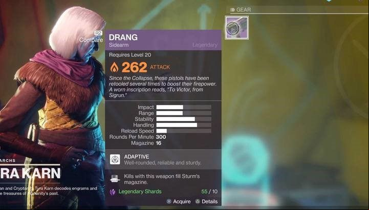 Tyra will give you the Drang gun, which is needed to complete the other tasks and quests of this storyline. - Destiny 2: Strum revolver - how to get? - Exotic Weapon Quests - Destiny 2 Game Guide