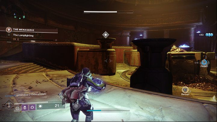 After you pick up the orb from the ground above the appropriate lamps you will notice a distinctive marker that navigates you to the right place - Destiny 2: The Menagerie - game mode - Game modes - Destiny 2 Game Guide