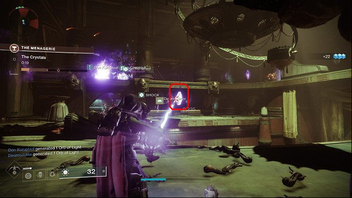By using the Void Cranium weapon, you can eliminate opponents, of course, but its main task is to destroy the purple crystals that have been distributed around the arena on the middle and upper floors - Destiny 2: The Menagerie - game mode - Game modes - Destiny 2 Game Guide