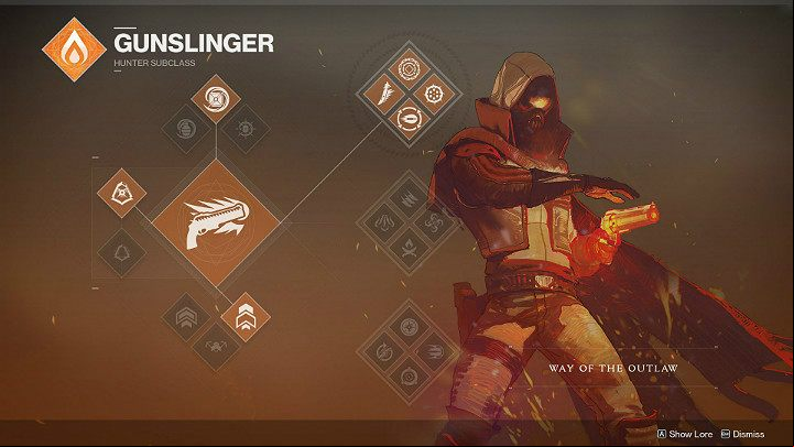 By selecting the Gunslinger subclass of Hunter you will have access to three different sets of ive skill: Way of the Outlaw, Way of the Sharpshooter, Way of a Thousand Cuts - Destiny 2: Hunter - character classes - Character classes - Destiny 2 Game Guide
