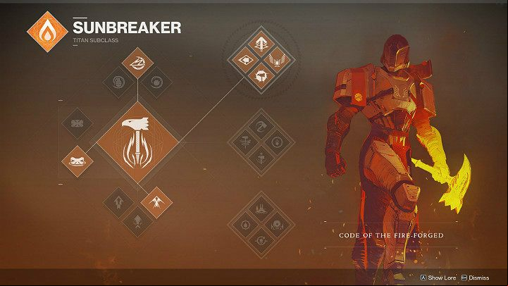 By selecting a Titan subclass called Sunbreaker, you will have access to three different ive skill sets: Code of the Fire-forged, Code of the Siegebreaker, Code of the Devastator - Destiny 2: Titan - character classes - Character classes - Destiny 2 Game Guide
