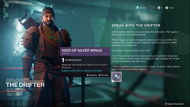 After acquiring the Seed of Silver Wings artifact, you must travel to The Tower and talk to The Drifter - Destiny 2: Engrams - how to decode? - FAQ - Destiny 2 Game Guide