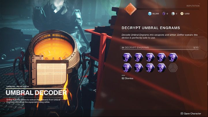 Next to The Drifter you will find a special machine called The Umbral Decoder in which you can decode all your Umbral Engrams - Destiny 2: Engrams - how to decode? - FAQ - Destiny 2 Game Guide