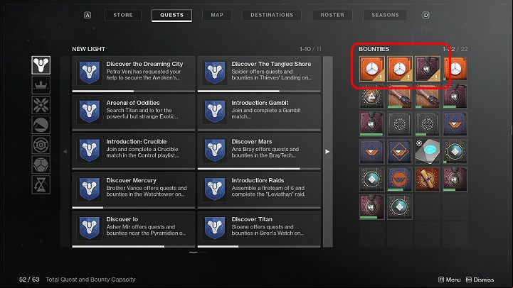 When you execute a Bounty order, you will be able to collect your reward directly from the Quests menu, without having to revisit the corresponding NPC - Destiny 2: Bounties - Basics - Destiny 2 Game Guide