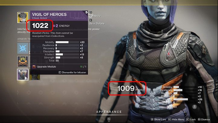 To upgrade the armor item, go to the character screen and display the details of the item you want to upgrade - Destiny 2: Infusion - increasing the Gear Score of items - Equipment - Destiny 2 Game Guide