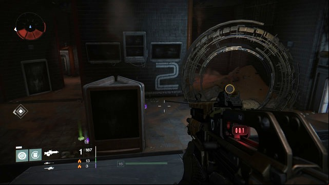 The portal behind which you will see the entrance to the room with the chest - Mars | Gold Chests - Gold Chests - Destiny Game Guide