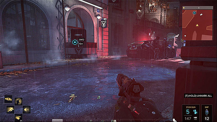 You should carefully by the policemen near the entrance to the precinct - K is for Kazdy - side quest - Prague (third visit) | Quests and maps - Deus Ex: Mankind Divided Game Guide
