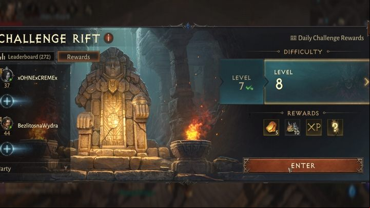 You can only complete each level once and receive a one-time reward - Diablo Immortal: Challenge Rift - Activities - Diablo Immortal Guide