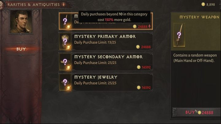 In Westmarch, you will find Rarities and Antiquities shop - Diablo Immortal: Gambling - Basics - Diablo Immortal Guide