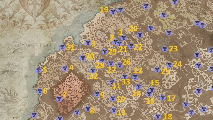 On the map above, we have marked all 33 available Altars of Lilith that you can discover in Dry Steppes - Diablo 4: Altars of Lilith - Dry Steppes - Altars of Lilith - Diablo 4 Guide