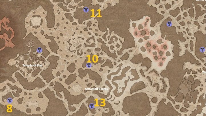 There are 4 Altars to discover in Untamed Scarps - Diablo 4: Altars of Lilith - Dry Steppes - Altars of Lilith - Diablo 4 Guide