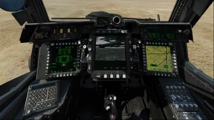 The G gunner's cockpit is distinguished by a third screen in the center, which is intended solely for the TADS (Target Aquisition and Designation Sight) system - DCS AH-64D Apache: Pilot/G Cockpits and Controls - Basics - DCS AH-64 Apache Guide