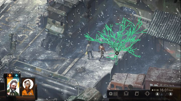 Return to the eastern Martinaise and explore the south-east corner - this is the area east of the pawnshop, next to a parked vehicle - Disco Elysium: Make van Eycks Jam Harder Core - walkthrough - Church and the Ravers - Disco Elysium Guide