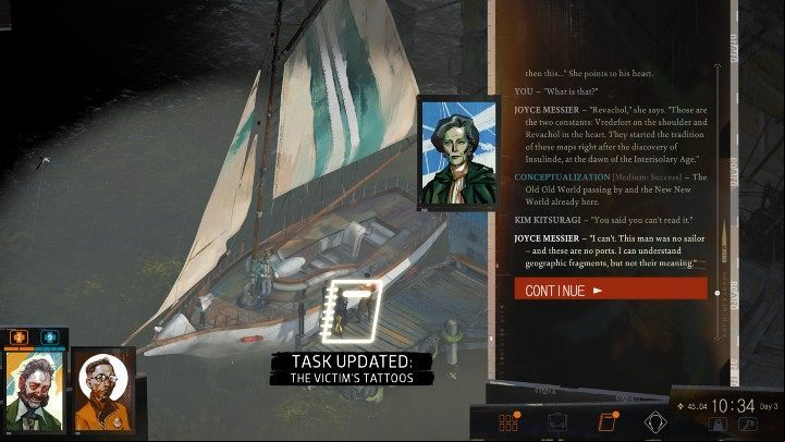The first person to give you valuable information about the mercenary's tattoos will be Joyce Messier - Disco Elysium: The victims tattoos - walkthrough - Body identification - Disco Elysium Guide