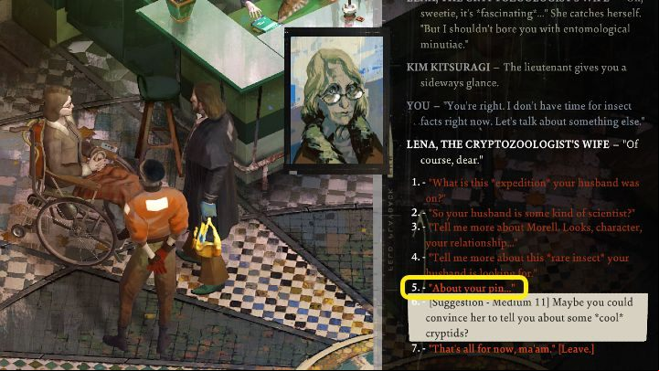 The task will end when you give Lena exactly the amount that the pawnshop paid for the pin - Disco Elysium: Pay Lena back for pin - walkthrough - Personal - Disco Elysium Guide