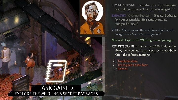 You activate this quest when you enter the kitchen and interact with the door visible in the image above - Disco Elysium: Explore the Whirlings secret ages - walkthrough - Other - Disco Elysium Guide