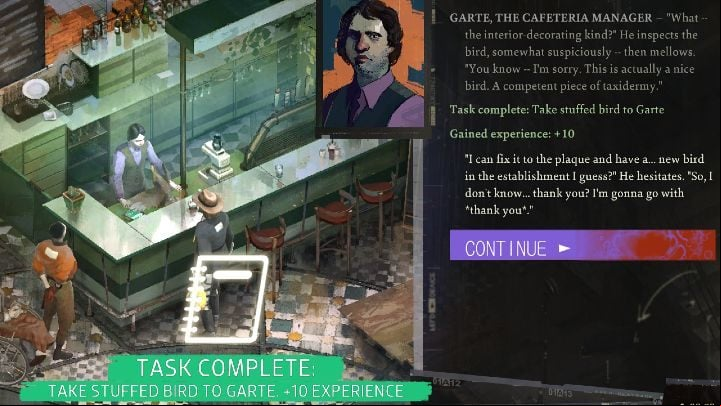 Go back to Whirling-In-Rags and hand Garte the stuffed bird (Garte, I found a new bird for the Whirling) - Disco Elysium: Take a stuffed bird to Garte - walkthrough - Other - Disco Elysium Guide