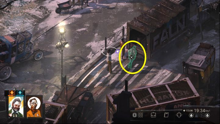 Tommy Le Homme is the man standing next to a truck east of Kim's car and south of Whirling-in-Rags entrance - Disco Elysium: The Jam Mystery - walkthrough - Other - Disco Elysium Guide
