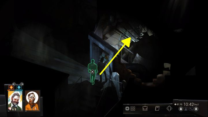 Return to the previous area of the building, specifically to the place where you previously saw the yellow roller blind that blocked your way - Disco Elysium: Investigate Doomed Commercial Area - walkthrough - Doomed Commercial Area - Disco Elysium Guide