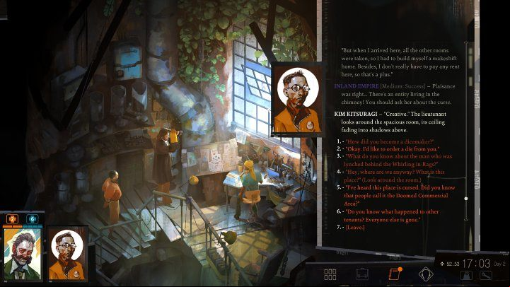 Once inside, you will meet the Novelty Dicemaker, who makes dice for RPG games - Disco Elysium: Investigate Doomed Commercial Area - walkthrough - Doomed Commercial Area - Disco Elysium Guide