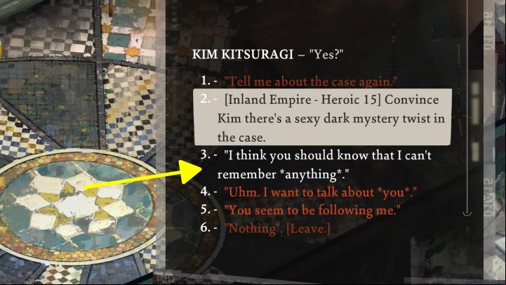 This is a small task that you can unlock by talking to Kim - talk to him at any time by clicking on him - Disco Elysium: Call your stations lazareth - walkthrough - Identity - Disco Elysium Guide