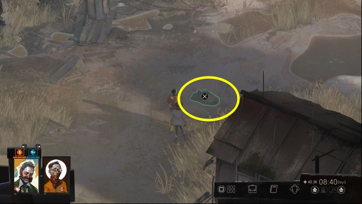 Look for the castle north of the shack - we mark the location of the interaction point on the screenshot - Disco Elysium: Find the armoured gloves - walkthrough - Equipment - Disco Elysium Guide